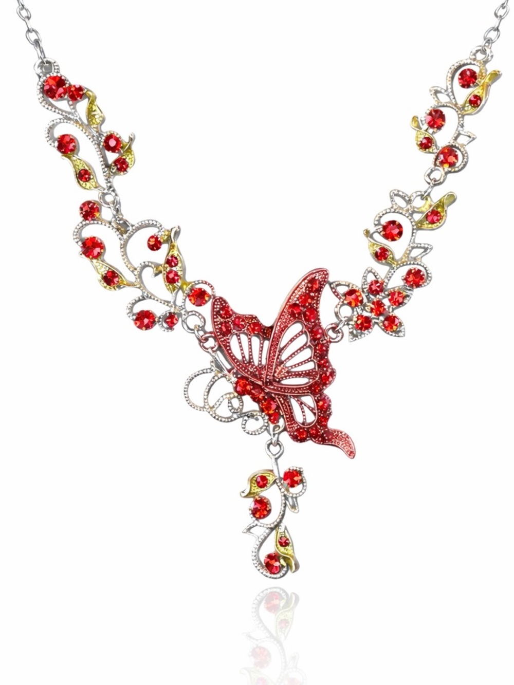 Red Crystal Butterfly Necklace Earring Set